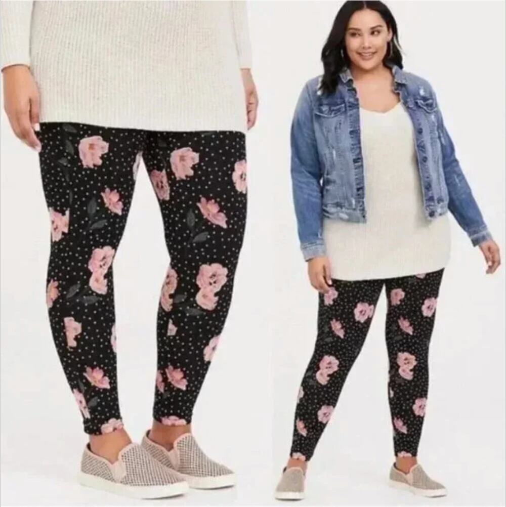 Torrid Floral Sprinkle Polka Dot Leggings Black Pink Plus Size 2X